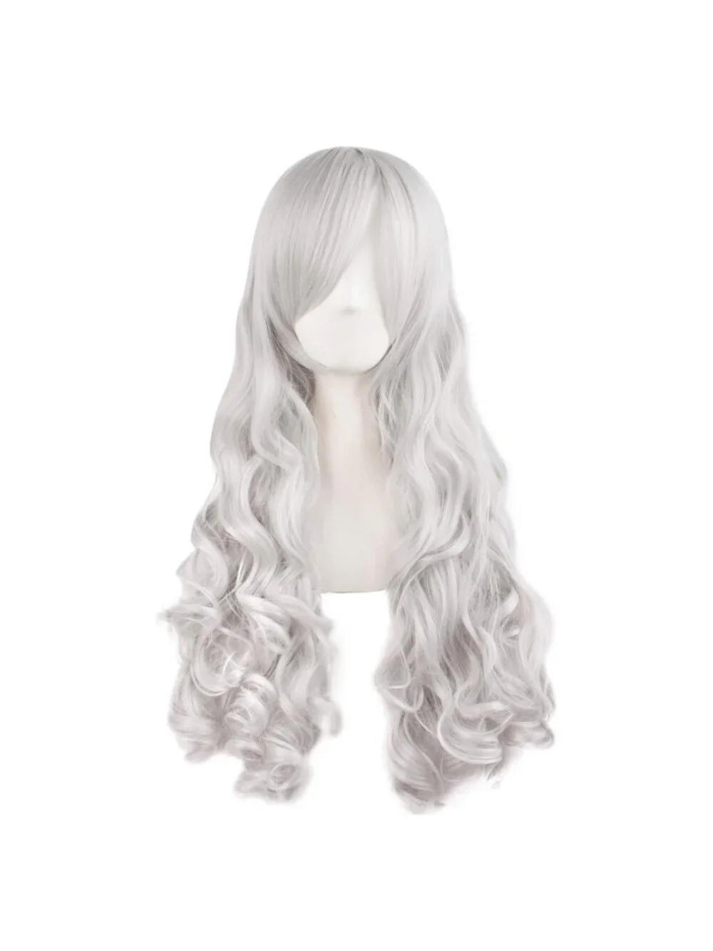 Women's Silver Grey 28 Inch Lolita Long Curly 2 Ponytails Clip On Cosplay Wigs